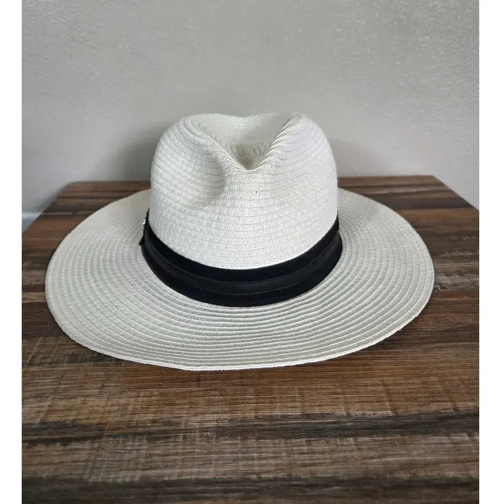 Vince Camuto Woman's Paper Summer White with Black Ribbon Hat